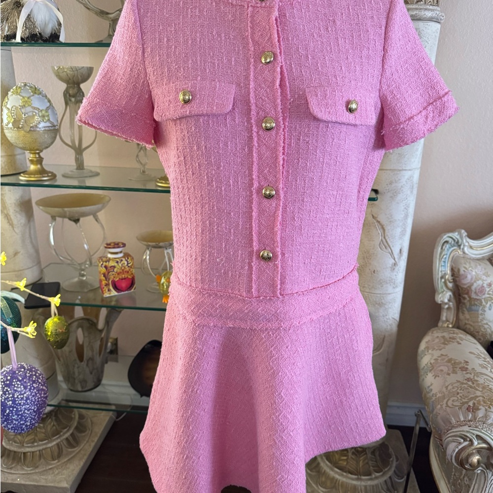 Zara Pink Tweed Dress New With Tags Size Medium - Picture 6 of 16
